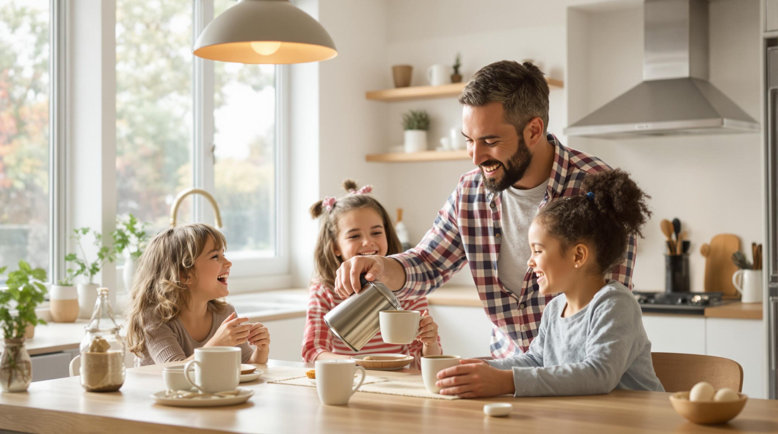 Famille savourant un café