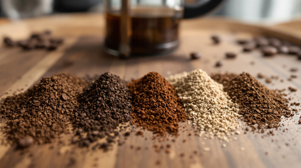 Différentes tailles de moutures de café