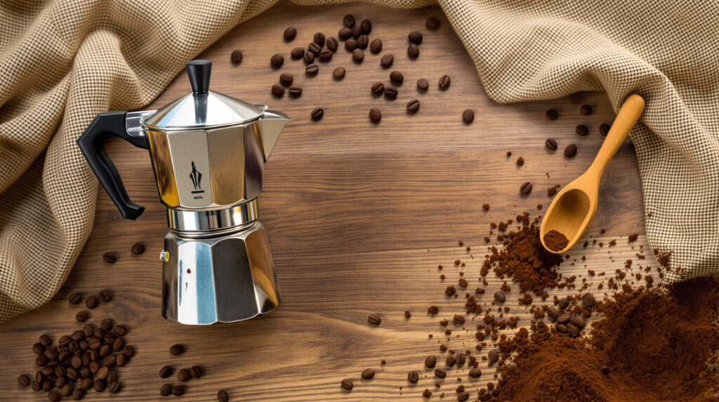 Cafetière Moka et café moulu